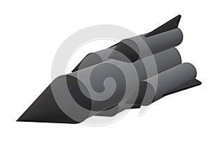 A dark grey long range rocket missile with black warhead white backdrop