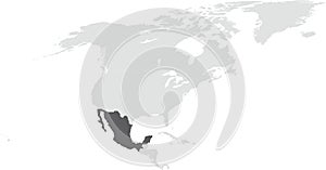 Dark grey map of MEXICO inside light grey map of the North American continent