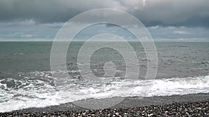 Dark grey storm clouds. Dramatic sky. lighting in dark stormy cloudy. Beautiful nature time lapse storm clouds and rain in the sea