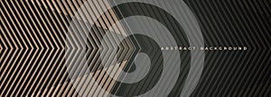 Dark grey wide modern abstract background with beige striped arrows. Futuristic technology corporate concept design for