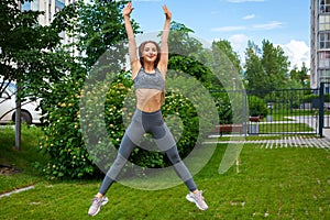 Woman doing exercises in the park