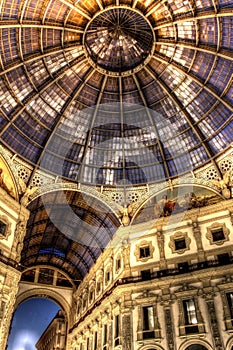 Dark HDR night photo of Galleria Vittorio Emanuele II in Milan