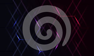 Dark hexagonal gaming abstract background with blue and pink colored bright flashes. photo