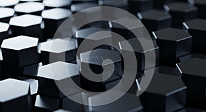 Dark Hexagonal Grid Pattern with Depth of Field Effect abstract background