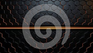 Dark hexagonal pattern background with orange light accent