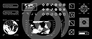 Futuristic HUD Interface with Global Data and Network Status