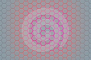 Futuristic honeycomb geometric grid with central glowing illumination for technology concepts.