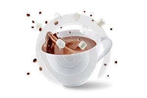 Dark hot chocolate drink on a white isolated background photo