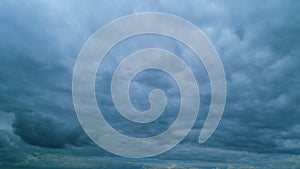 Dark Huge Cloud In Sky. Massive Cumulus Clouds Rolling. Wind Disperses Clouds On A Rainy Day. Timelapse.