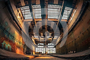 Dark industrial interior of a building