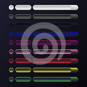 Dark interface button icon set in flat style.