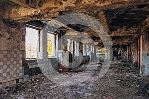 Dark interior of empty abandoned factory