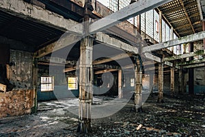 Dark interior of empty abandoned factory