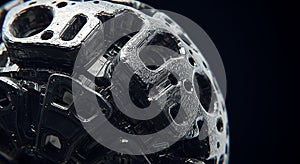 Dark intricate abstract sci-fi mechanical sphere