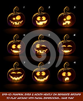 Dark Jack O Lantern Cartoon - 9 Angry Expressions Set2 photo