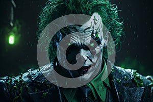 The Dark Joker with Green Evil Light eyes and lighting green thunder