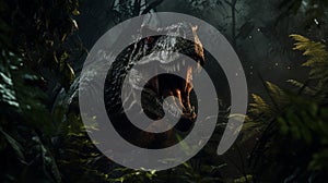 Dark Jungle Encounter: Powerful T-rex In Action