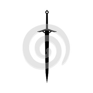 Dark knight sword. Blade black silhouette. Medieval weapon icon. Isolated broadsword sign