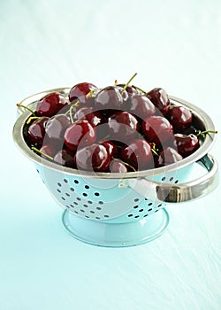 Dark lapin cherries vintage colander