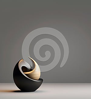 Dark large table wall room with abstract vase zen deco and natural shadow. Banner template