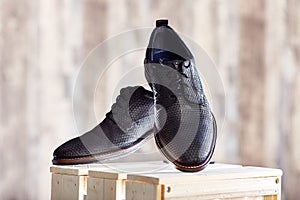 Dark leather mens shoes