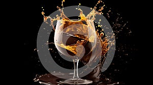 Dark liquid splashing in a glass goblet