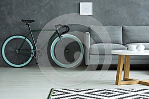Dark living room with bike