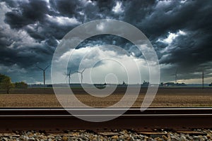 Heavy dark rain clouds over an open field photo