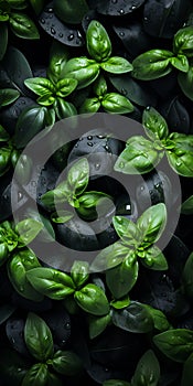 Dark And Lush: Basil Leaves On Black Shingle Photography