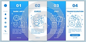 Dark magic onboarding mobile web pages vector template. Curse, jinx responsive smartphone website interface idea with
