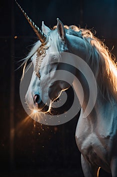 Dark Majesty: White Unicorn with Golden Horn and trinket