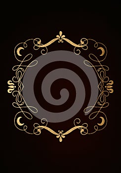 Dark maroon red background with luxery golden ornaments, golden frame. Good for logo or invitation