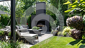 The dark matte finish of the chimney contrasts beautifully with the surrounding greenery adding depth to the outdoor