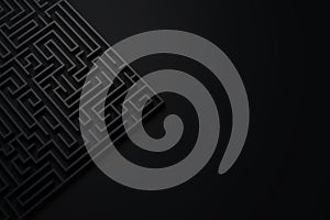 Dark maze top view. Elegant geometric pattern background. Business concept of find right way. 3d render. 3d illustration