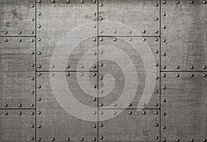 Dark metal plates with rivets background or texture
