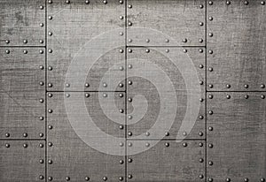 Dark metal plates with rivets background or texture photo