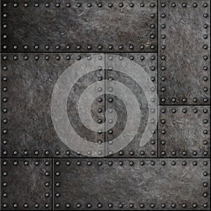 Dark metal plates with rivets seamless background or texture