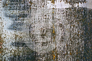Dark metal texture with grunge cracks. Cracked paint on a metal surface. Urban background with transitions of rough paint