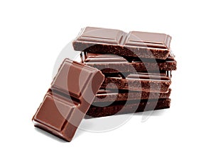 Dark milk chocolate bars stack isolated