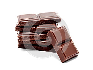 Dark milk chocolate bars stack isolated