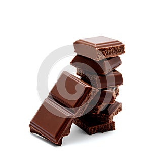 Dark milk chocolate bars stack isolated on a white