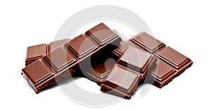 Dark milk chocolate bars stack isolated on a white