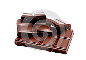 Dark milk chocolate bars stack isolated on a white