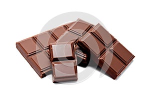 Dark milk chocolate bars stack isolated on a white