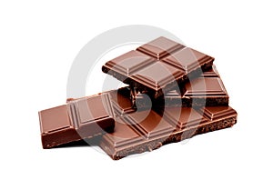 Dark milk chocolate bars stack isolated on a white