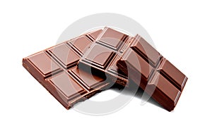 Dark milk chocolate bars stack isolated on a white