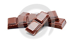 Dark milk chocolate bars stack on a white