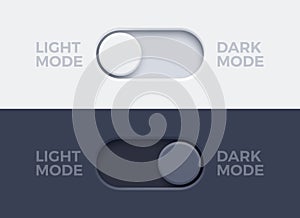 Dark mode and light mode toggle switch buttons. Material design slider switch buttons set. Day and night mode switch button.