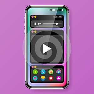 Dark mode user interface realistic mobile app design widget