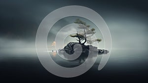 Dark And Moody Zen-inspired Island With Tree On Top